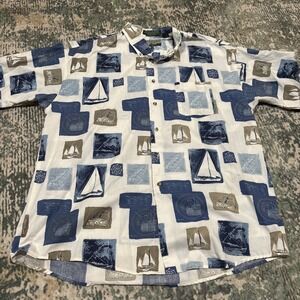 Vintage Loafers by Reed St James Sailboat Print Shirt Single Stitch XL